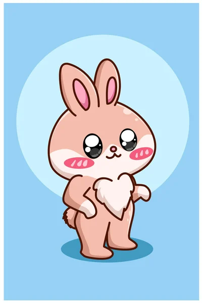 Милий Щасливий Коричневий Дизайн Кролика Персонаж Тварин Мультфільм Ілюстрація — стоковий вектор