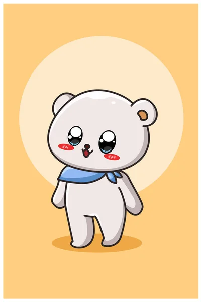 Bonito Feliz Urso Branco Design Personagem Animal Desenho Animado Ilustração — Vetor de Stock