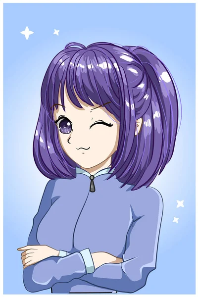 Девушка Короткими Фиолетовыми Волосами — стоковый вектор