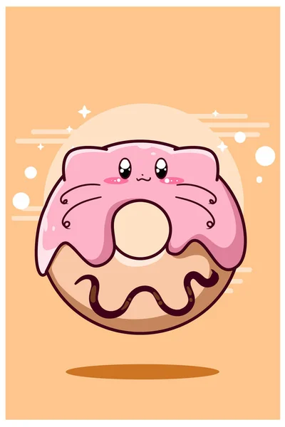 Симпатичные Смешные Пончики Иконка Карикатура — стоковый вектор