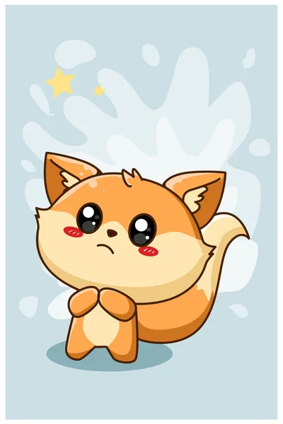 可爱而快乐的小狐狸卡通画 — 图库矢量图片