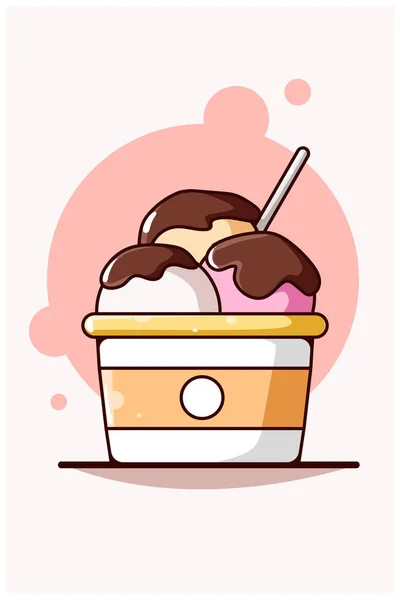 Sweet Ice Cream Cup Cartoon Illustration — Stock Vector