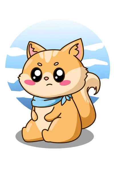 Feliz Engraçado Pequeno Gato Desenho Animado Ilustração —  Vetores de Stock