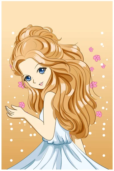 Piękne Słodkie Księżniczka Długie Blond Włosy Design Postać Kreskówek Ilustracja — Wektor stockowy