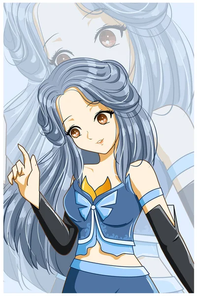 Schöne Und Süße Prinzessin Lange Blaue Haare Design Charakter Cartoon — Stockvektor