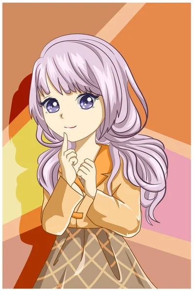 美丽的女孩 有着长长的紫色头发设计人物形象卡通画 — 图库矢量图片
