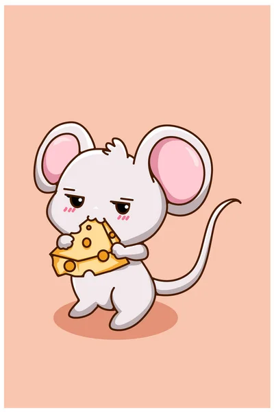 可爱有趣的小老鼠和奶酪动物卡通画 — 图库矢量图片