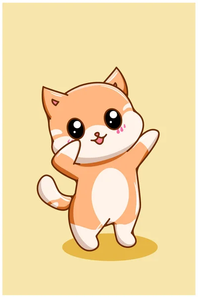 Carino Divertente Piccolo Gatto Cartone Animato Illustrazione — Vettoriale Stock