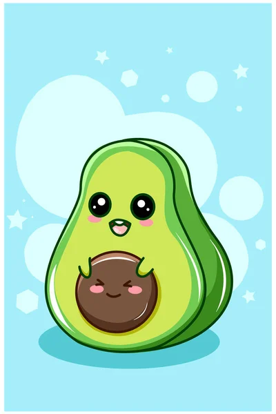 Leuke Grappige Kleine Avocado Cartoon Illustratie — Stockvector