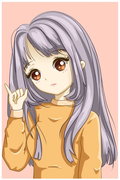 Cute Soft Girl Yellow Sweater Design Character Cartoon Illustration — Stock Vector