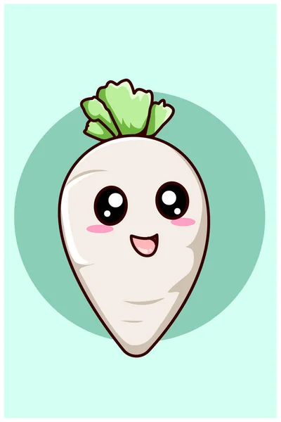 Cute Radish Vegetables Cartoon Illustration — Stock Vector