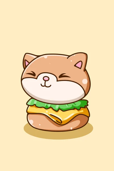 Leuke Kat Met Hamburger Cartoon Illustratie — Stockvector