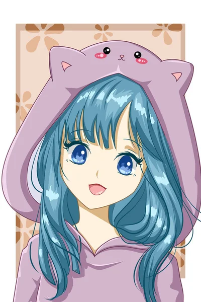 Cute Beautiful Girl Cat Jacket Character Cartoon Illustration — Stock Vector