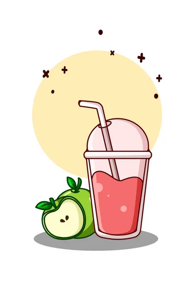Süßer Erdbeersaft Mit Apfelcartoon Illustration — Stockvektor
