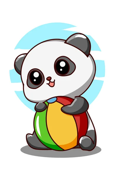 Kis Aranyos Panda Labdával Nyári Nyaralás Rajzfilm Illusztráció — Stock Vector