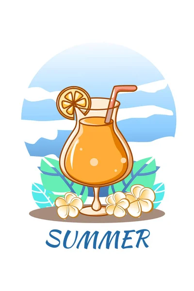 Sweet Orange Ice Juice Summer Cartoon Illustration — Stock Vector