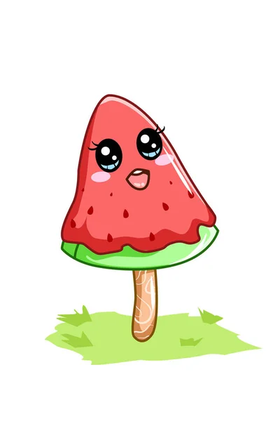 Cute Happy Watermelon Ice Cream Summer Cartoon Illustration — Stock Vector