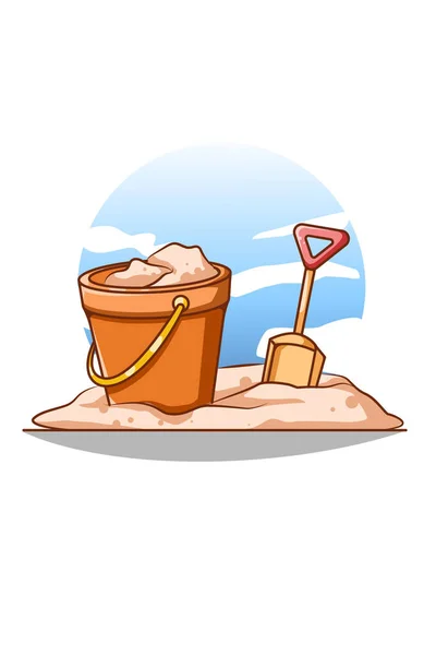 Sand Bucket Beach Summer Cartoon Illustration — Stock Vector