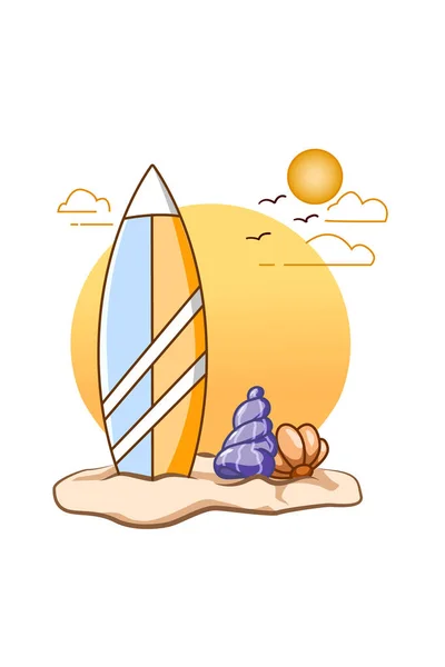 Tavola Surf Spiaggia Estate Illustrazione Cartone Animato — Vettoriale Stock