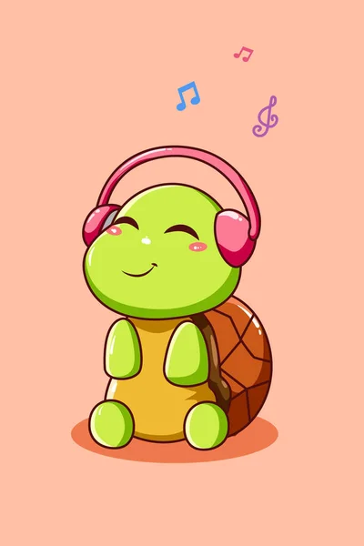 Ευτυχισμένη Και Αστεία Χελώνα Ακούγοντας Μουσική Ακουστικά Κινούμενη Εικόνα — Διανυσματικό Αρχείο