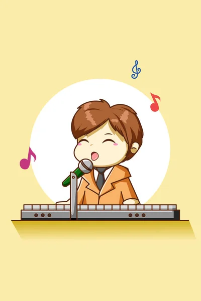 Gelukkig Schattig Jongen Spelen Piano Cartoon Karakter Illustratie — Stockvector