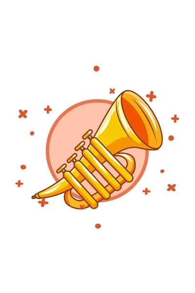 Trompet Enstrümanı Simgesi Karikatür Çizimi — Stok Vektör
