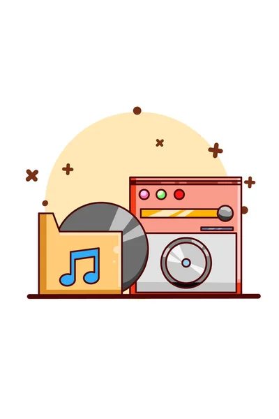 Moteur Musique Avec Icône Cassette Illustration Dessin Animé — Image vectorielle