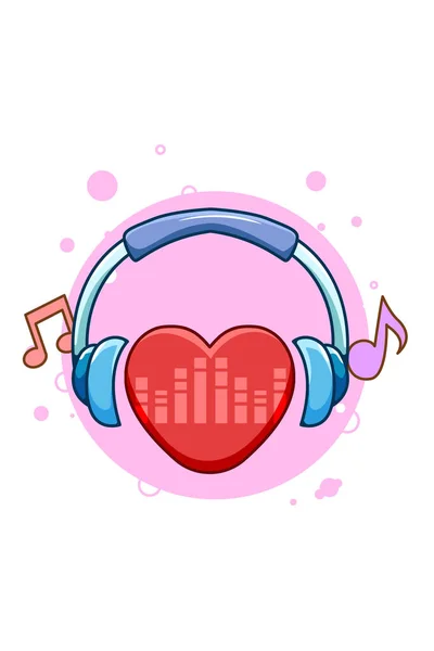 Καρδιά Κτύπησε Ακουστικά Εικόνα Εικονίδιο Μουσικής Κινουμένων Σχεδίων — Διανυσματικό Αρχείο