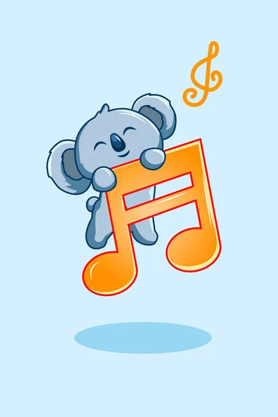 Notas Música Con Lindo Icono Koala Ilustración Dibujos Animados — Archivo Imágenes Vectoriales