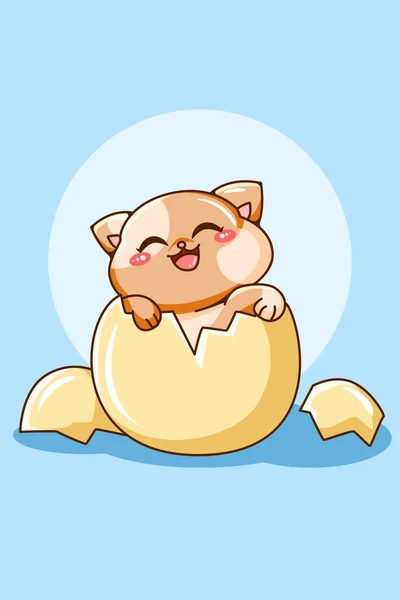 かわいいと面白い猫上の卵漫画のイラスト — ストックベクタ