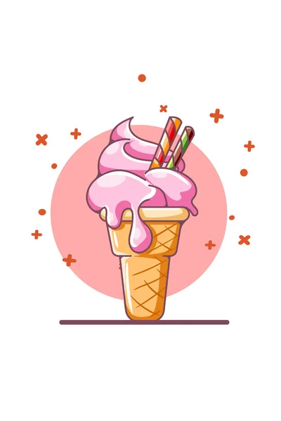 甜而酷的冰淇淋 附有晶片卡通画 — 图库矢量图片