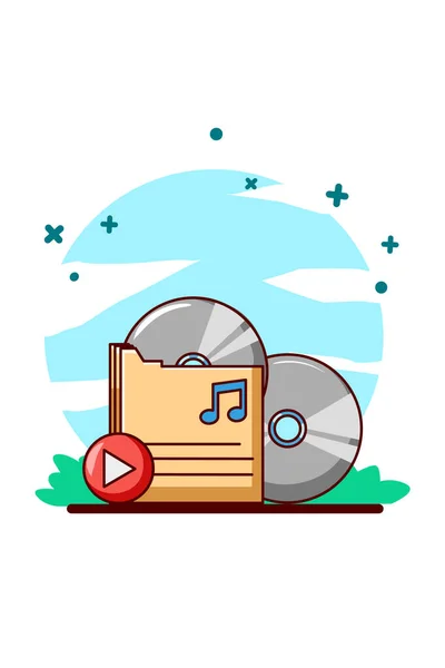 Cassete Música Com Ilustração Desenho Animado Botão Play — Vetor de Stock