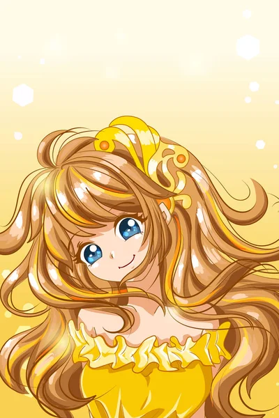 Una Hermosa Feliz Princesa Con Vestido Oro Ilustración Juego Carácter — Vector de stock