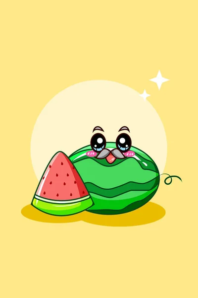Schattige Zoete Watermeloen Fruit Cartoon Illustratie — Stockvector