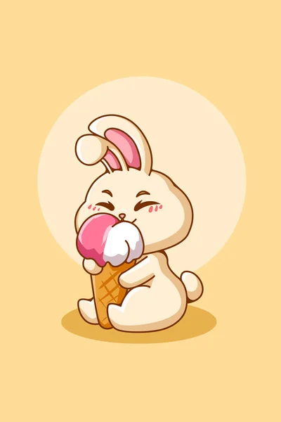 アイスクリーム漫画のイラストと幸せと面白いウサギ — ストックベクタ