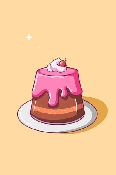 Sweet Pudding Cherry Cartoon Illustration — Stock Vector