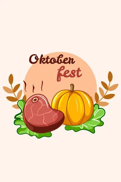 Fleisch Mit Kürbis Oktoberfest Ikone Cartoon Illustration — Stockvektor
