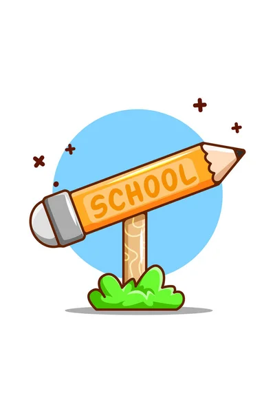 Potlood Bord Voor Terug Naar School Icoon Cartoon Illustratie — Stockvector