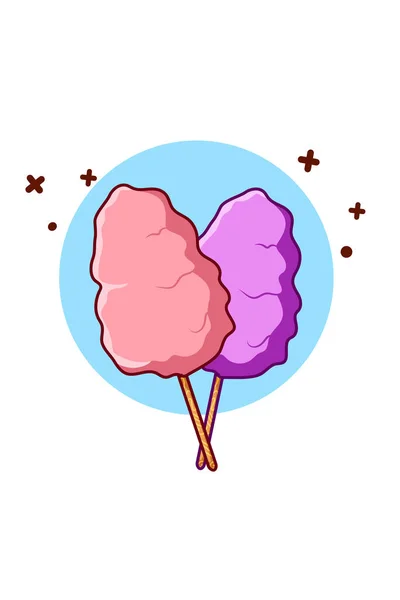 Sweet Cotton Sugar Food Cartoon Illustration — Stock Vector