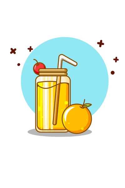 Succo Frutta Dolce Con Illustrazione Cartone Animato Arancione — Vettoriale Stock
