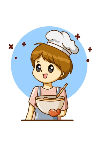 Kuchař Vaření Pro Práci Den Kreslené Ilustrace — Stockový vektor