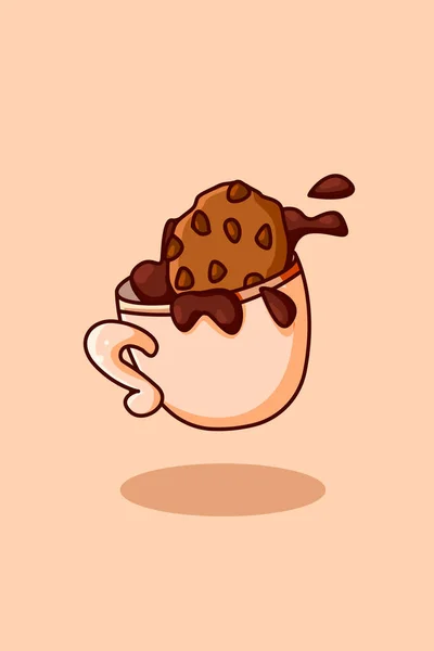 Süßes Schokoladengetränk Und Cookie Food Cartoon Illustration — Stockvektor