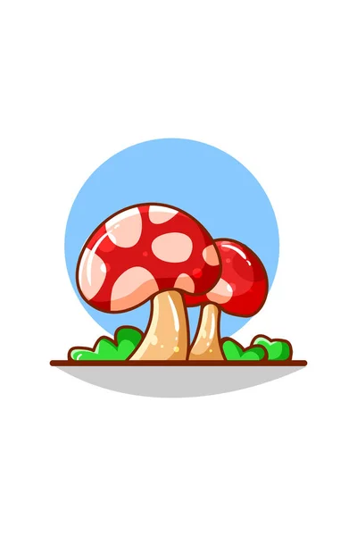Small Mushroom Icon Vegetables Cartoon Illustration — Stock Vector