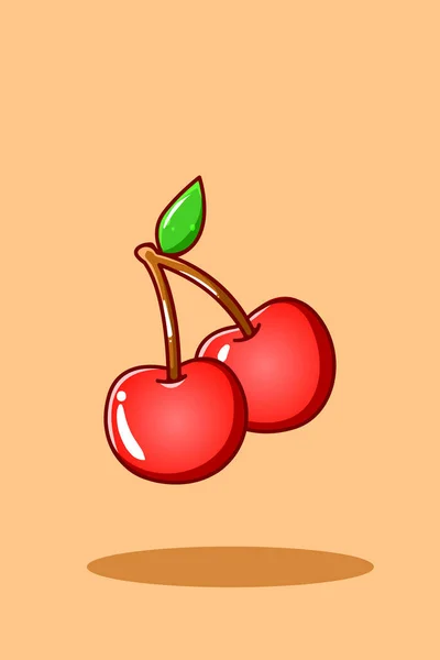 Dolce Ciliegie Icona Frutta Cartone Animato Illustrazione — Vettoriale Stock