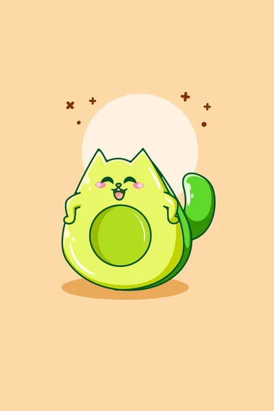 Schattige Avocado Kat Cartoon Illustratie — Stockvector