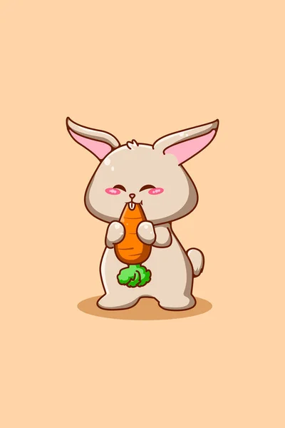 Милый Маленький Кролик Иллюстрацией Мультфильма Про Морковных Животных — стоковый вектор