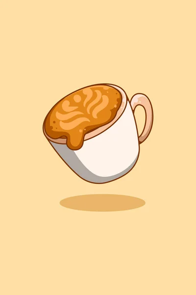 Dolce Cappuccino Caffè Cartone Animato Illustrazione — Vettoriale Stock
