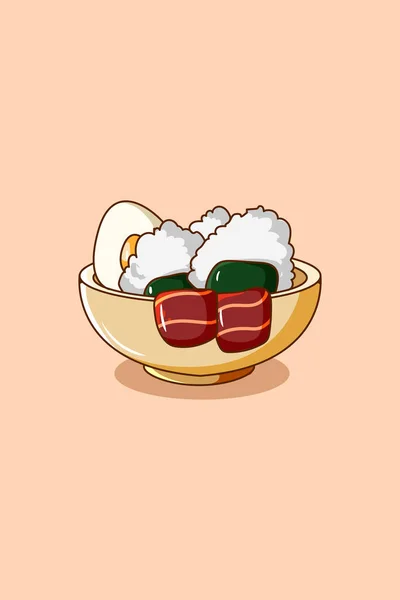 寿司と肉料理の漫画のイラストのボウル — ストックベクタ
