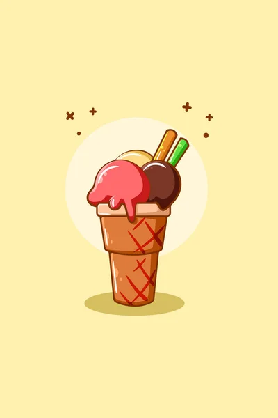 冰淇淋三味图标卡通画 — 图库矢量图片