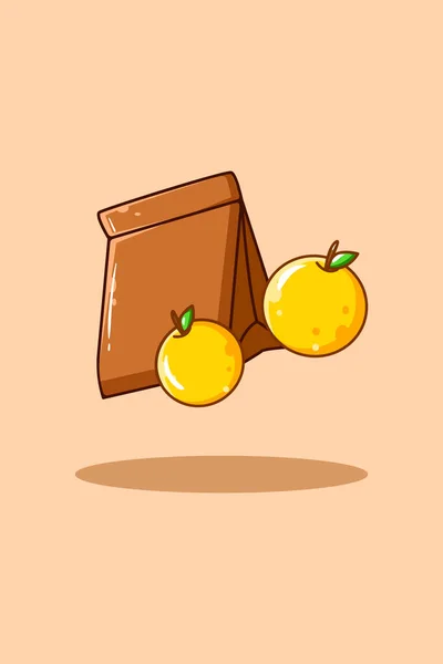 Τσάντα Πορτοκαλί Φρούτα Εικονίδιο Κινουμένων Σχεδίων Εικόνα — Διανυσματικό Αρχείο